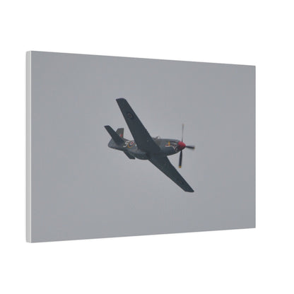 P - 51D Mustang Flying From The Left And Banking Left, Matte Canvas, Stretched, 0.75" - The Trio Synergize Group