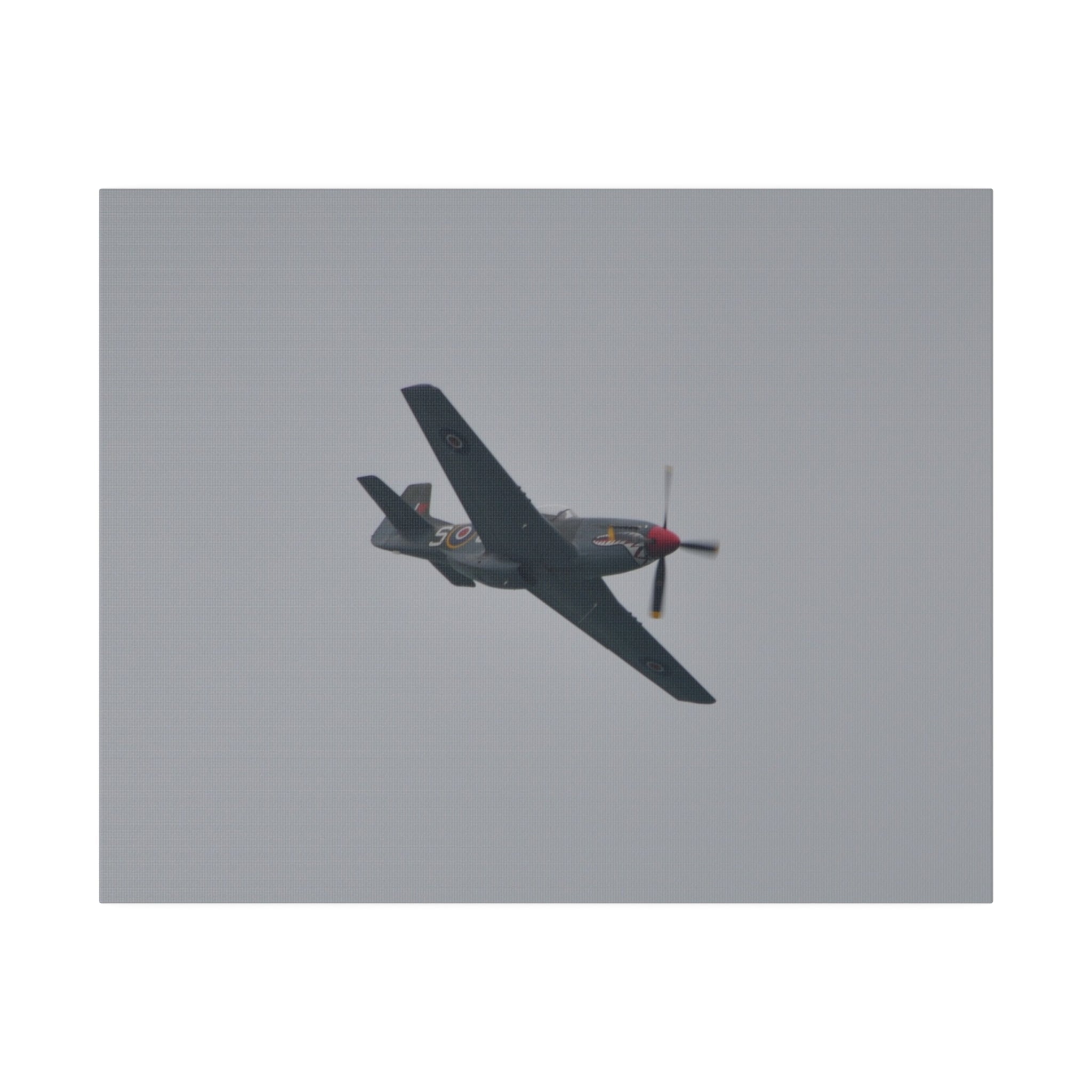 P - 51D Mustang Flying From The Left And Banking Left, Matte Canvas, Stretched, 0.75" - The Trio Synergize Group