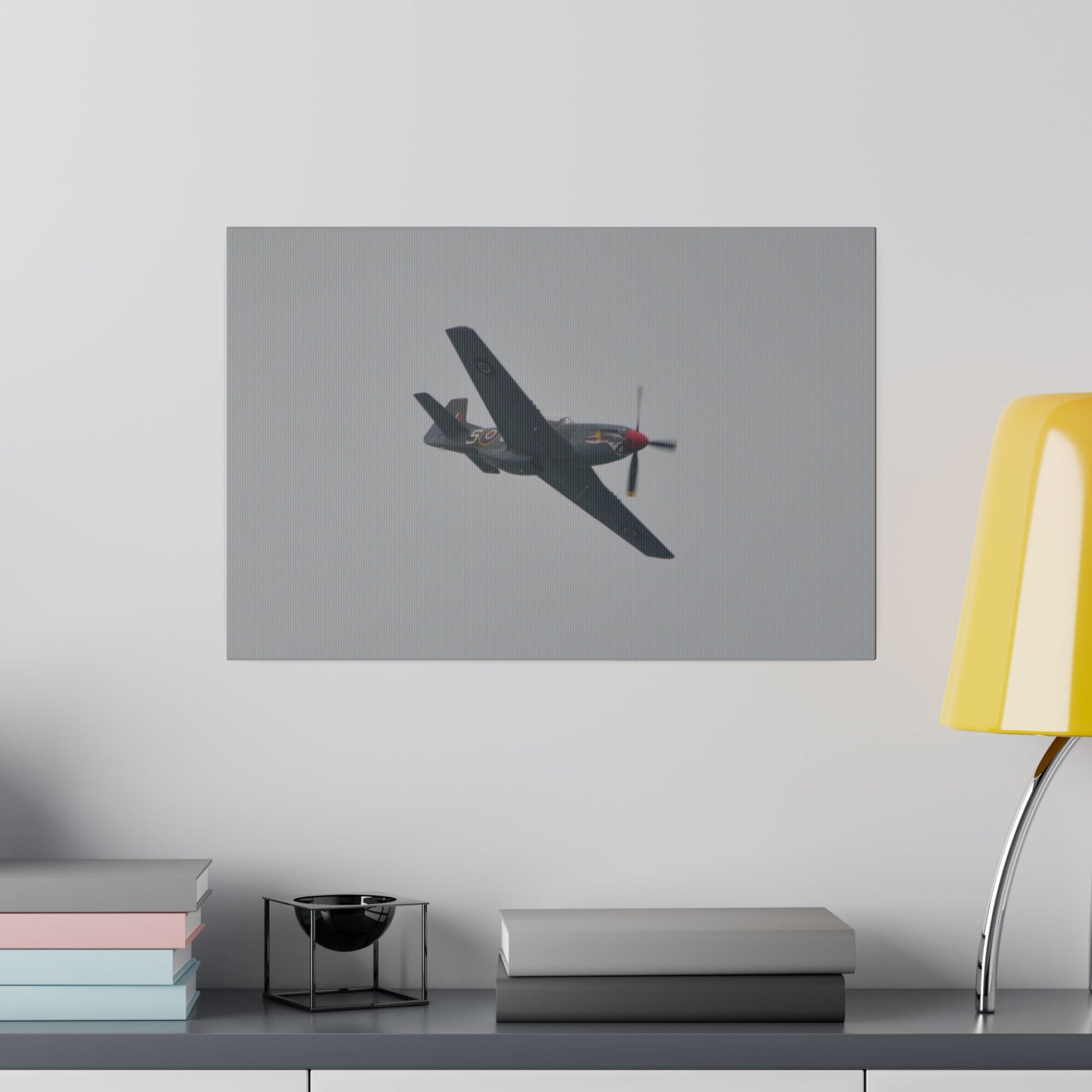 P - 51D Mustang Flying From The Left And Banking Left, Matte Canvas, Stretched, 0.75" - The Trio Synergize Group