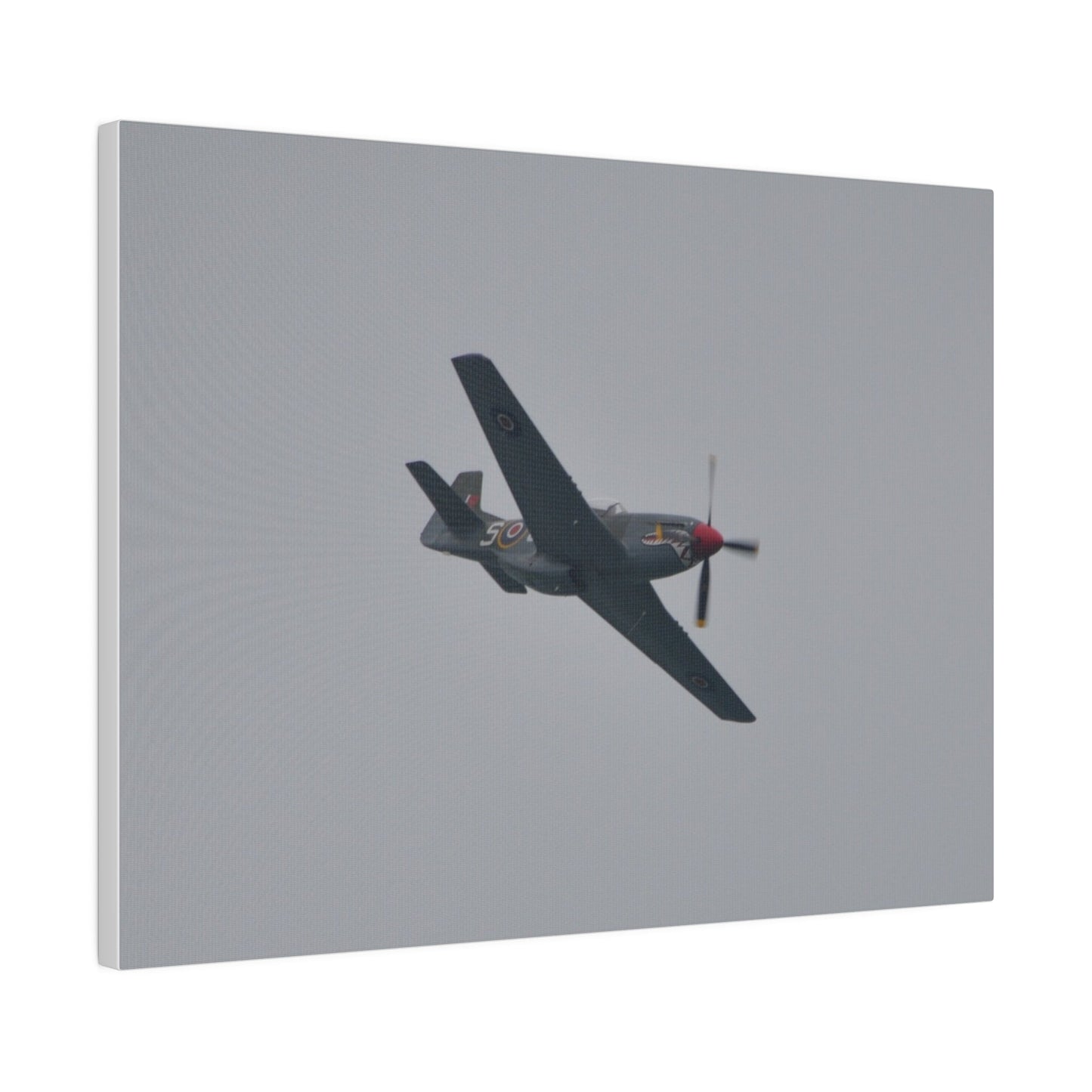 P - 51D Mustang Flying From The Left And Banking Left, Matte Canvas, Stretched, 0.75" - The Trio Synergize Group