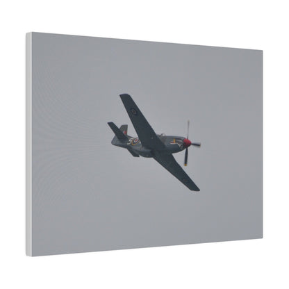 P - 51D Mustang Flying From The Left And Banking Left, Matte Canvas, Stretched, 0.75" - The Trio Synergize Group