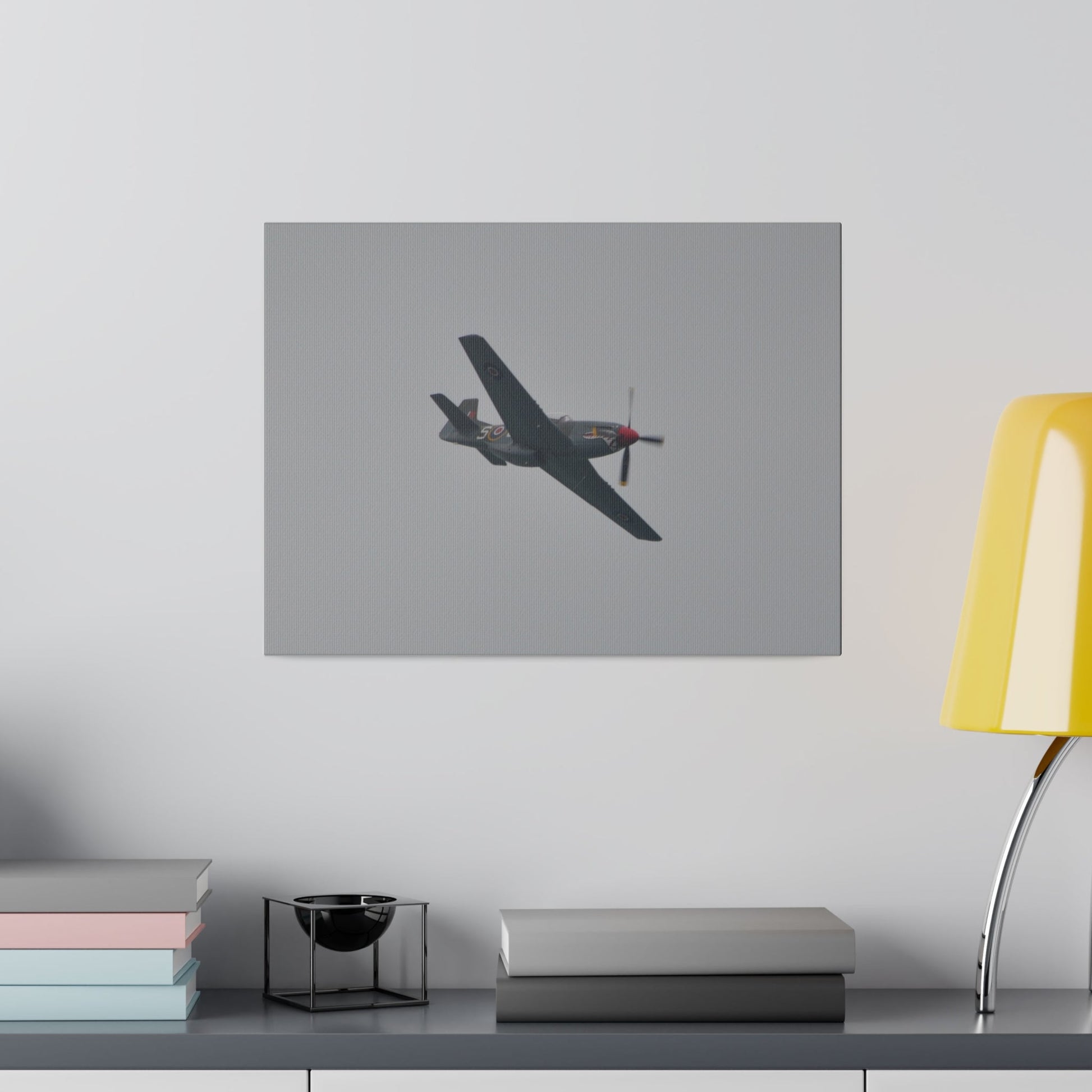 P - 51D Mustang Flying From The Left And Banking Left, Matte Canvas, Stretched, 0.75" - The Trio Synergize Group