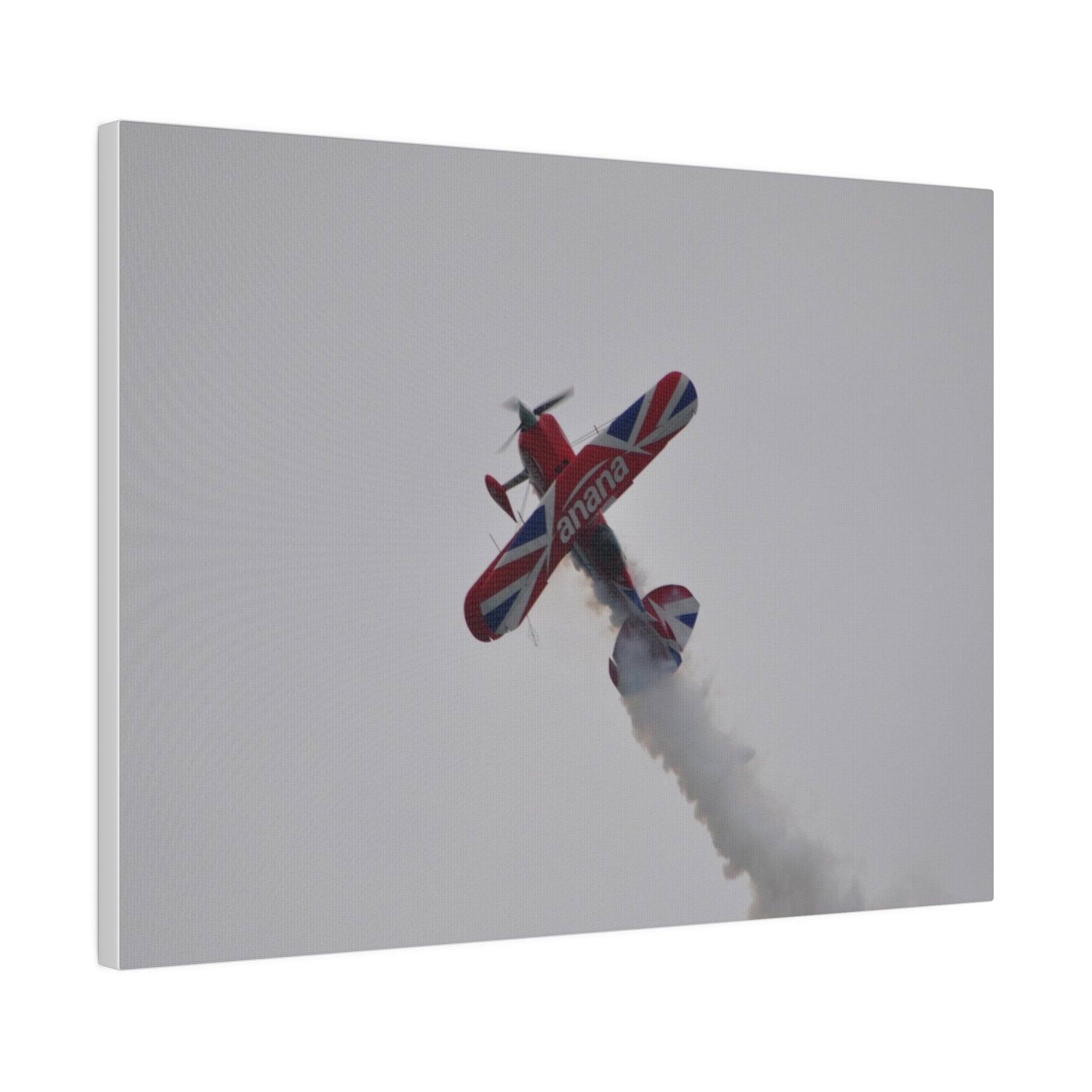 Pitts S - 2s Flying From The Right Ascending Sideways With Smoke, Matte Canvas, Stretched, 0.75" - The Trio Synergize Group