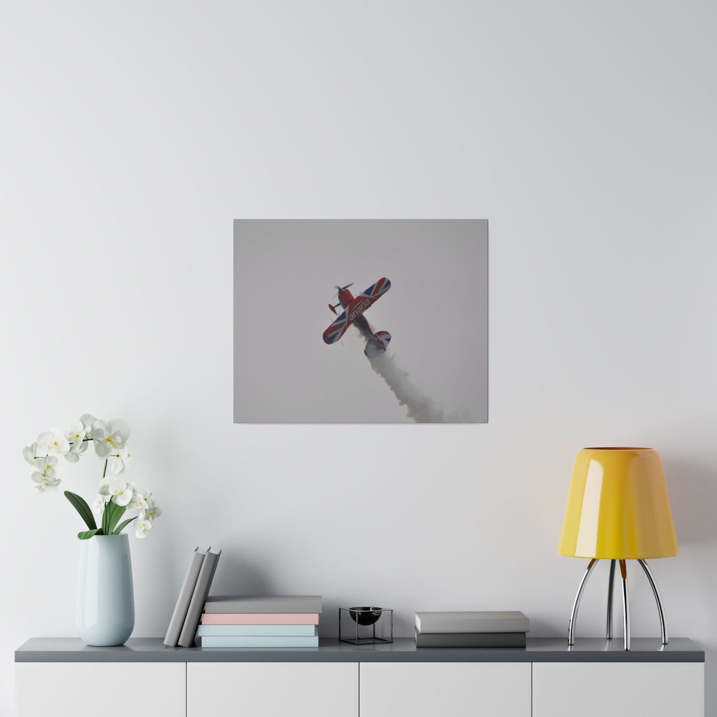 Pitts S - 2s Flying From The Right Ascending Sideways With Smoke, Matte Canvas, Stretched, 0.75" - The Trio Synergize Group