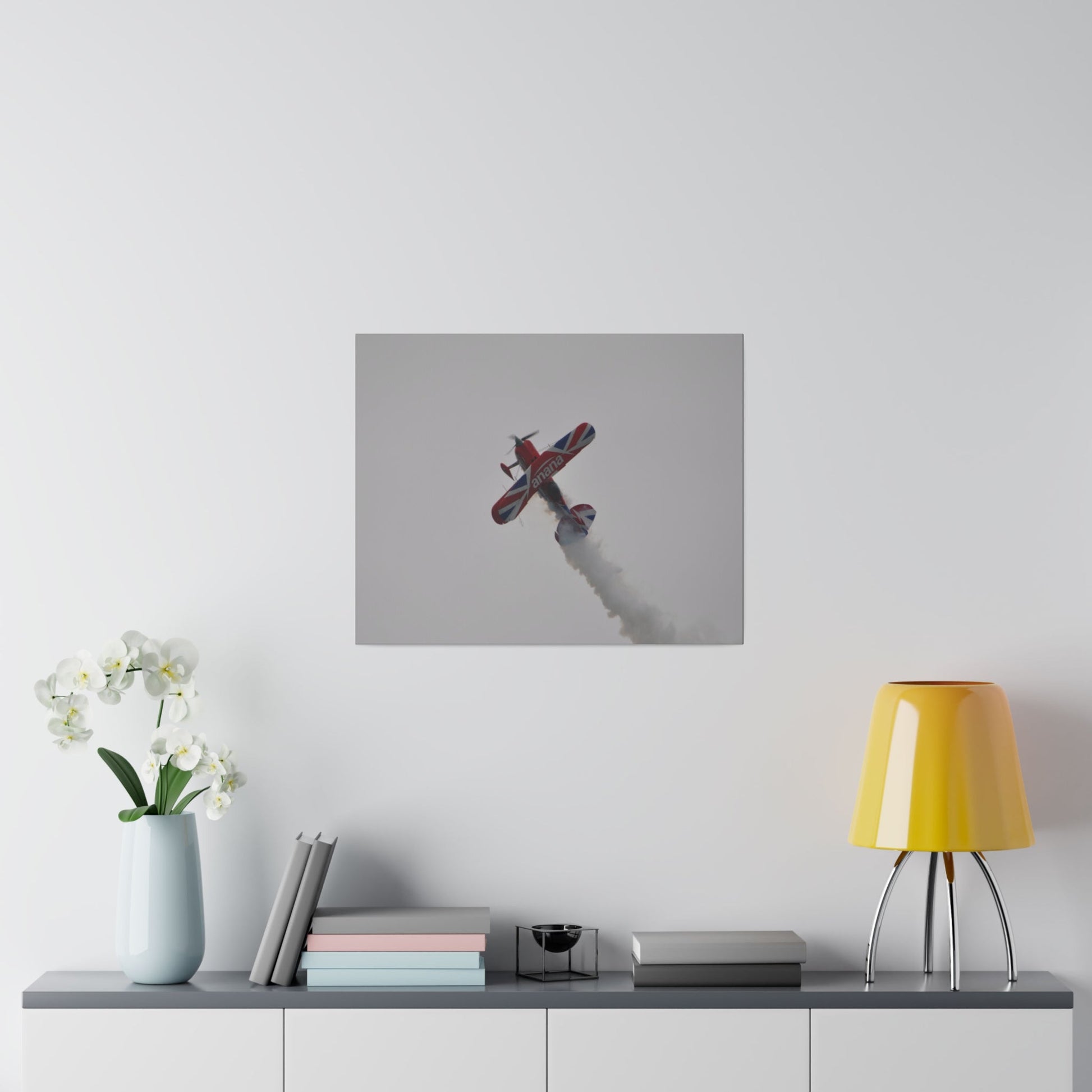 Pitts S - 2s Flying From The Right Ascending Sideways With Smoke, Matte Canvas, Stretched, 0.75" - The Trio Synergize Group