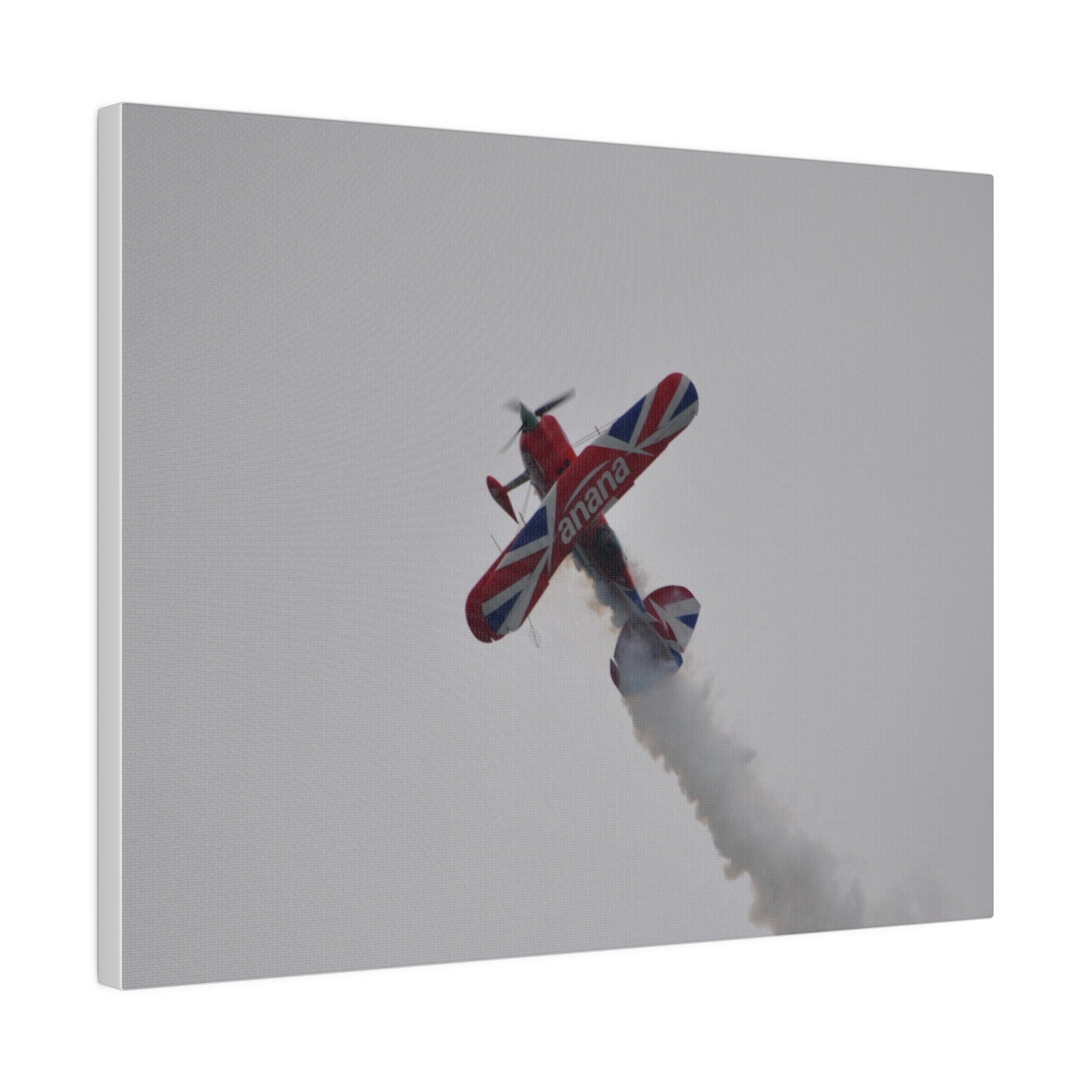 Pitts S - 2s Flying From The Right Ascending Sideways With Smoke, Matte Canvas, Stretched, 0.75" - The Trio Synergize Group