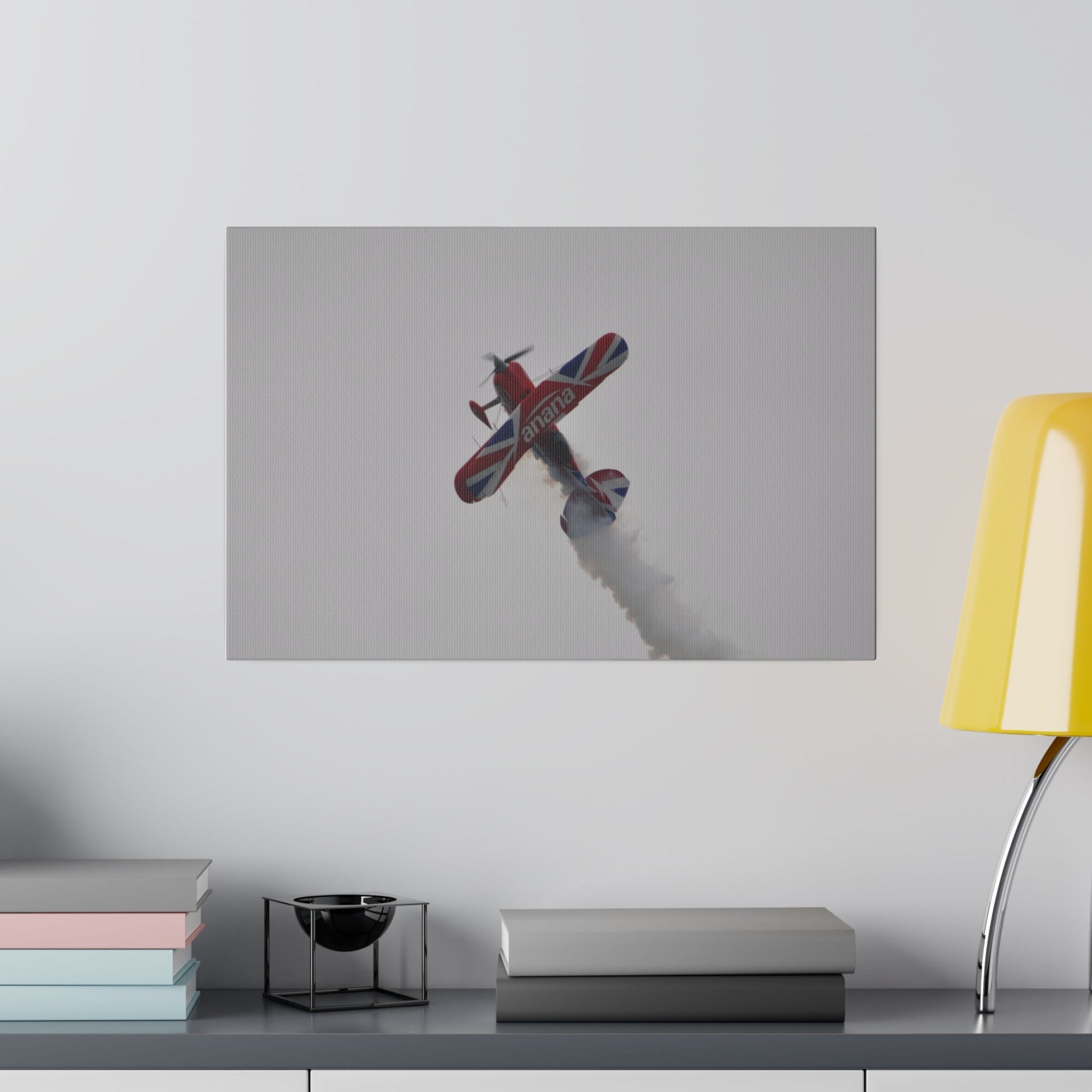 Pitts S - 2s Flying From The Right Ascending Sideways With Smoke, Matte Canvas, Stretched, 0.75" - The Trio Synergize Group
