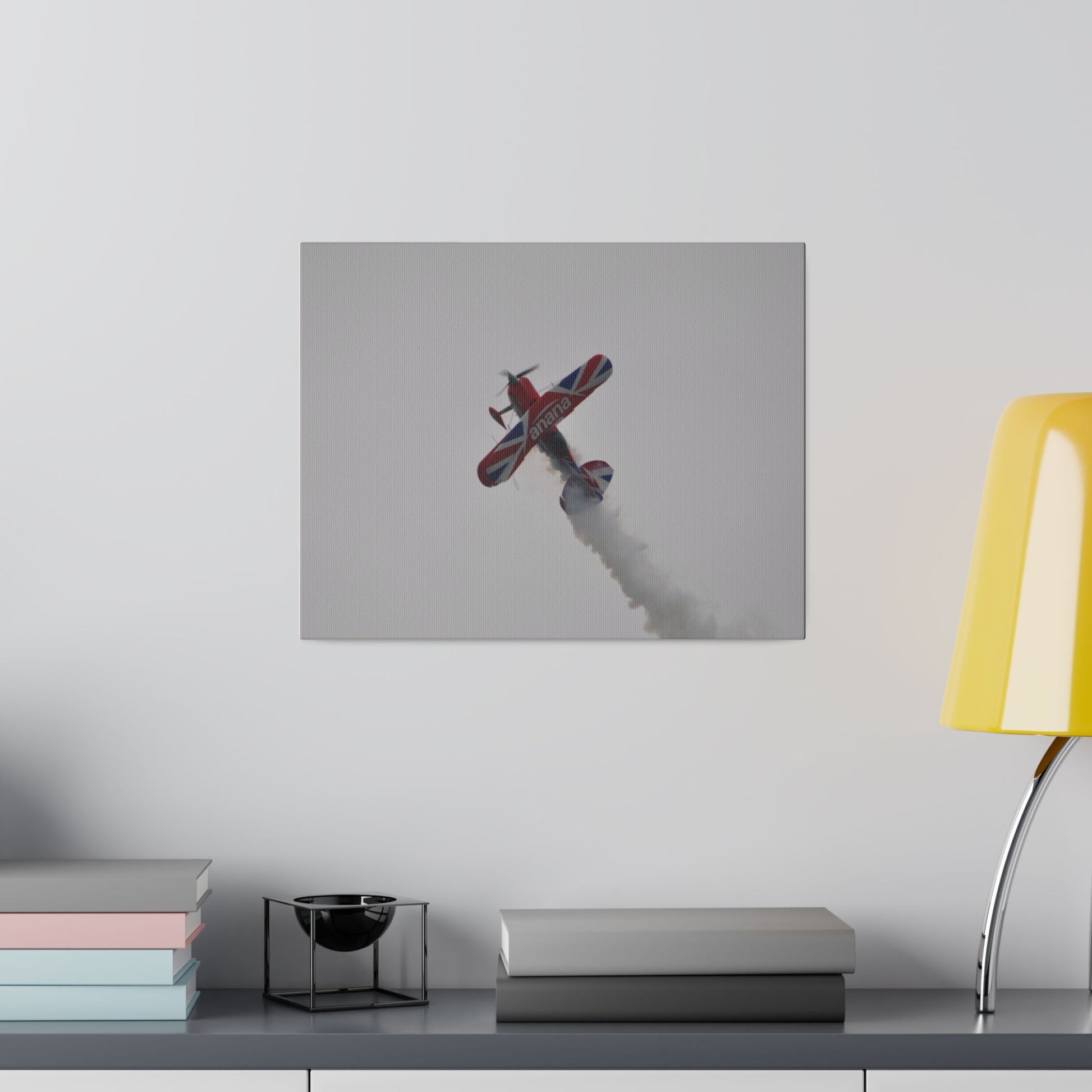 Pitts S - 2s Flying From The Right Ascending Sideways With Smoke, Matte Canvas, Stretched, 0.75" - The Trio Synergize Group