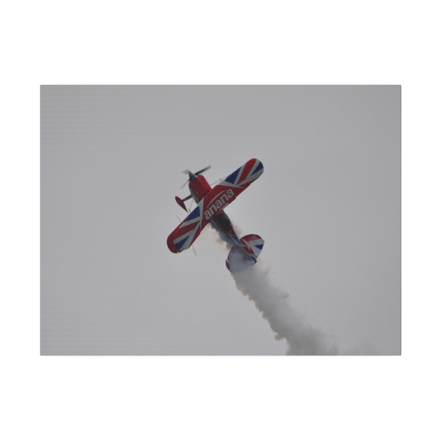 Pitts S - 2s Flying From The Right Ascending Sideways With Smoke, Matte Canvas, Stretched, 0.75" - The Trio Synergize Group