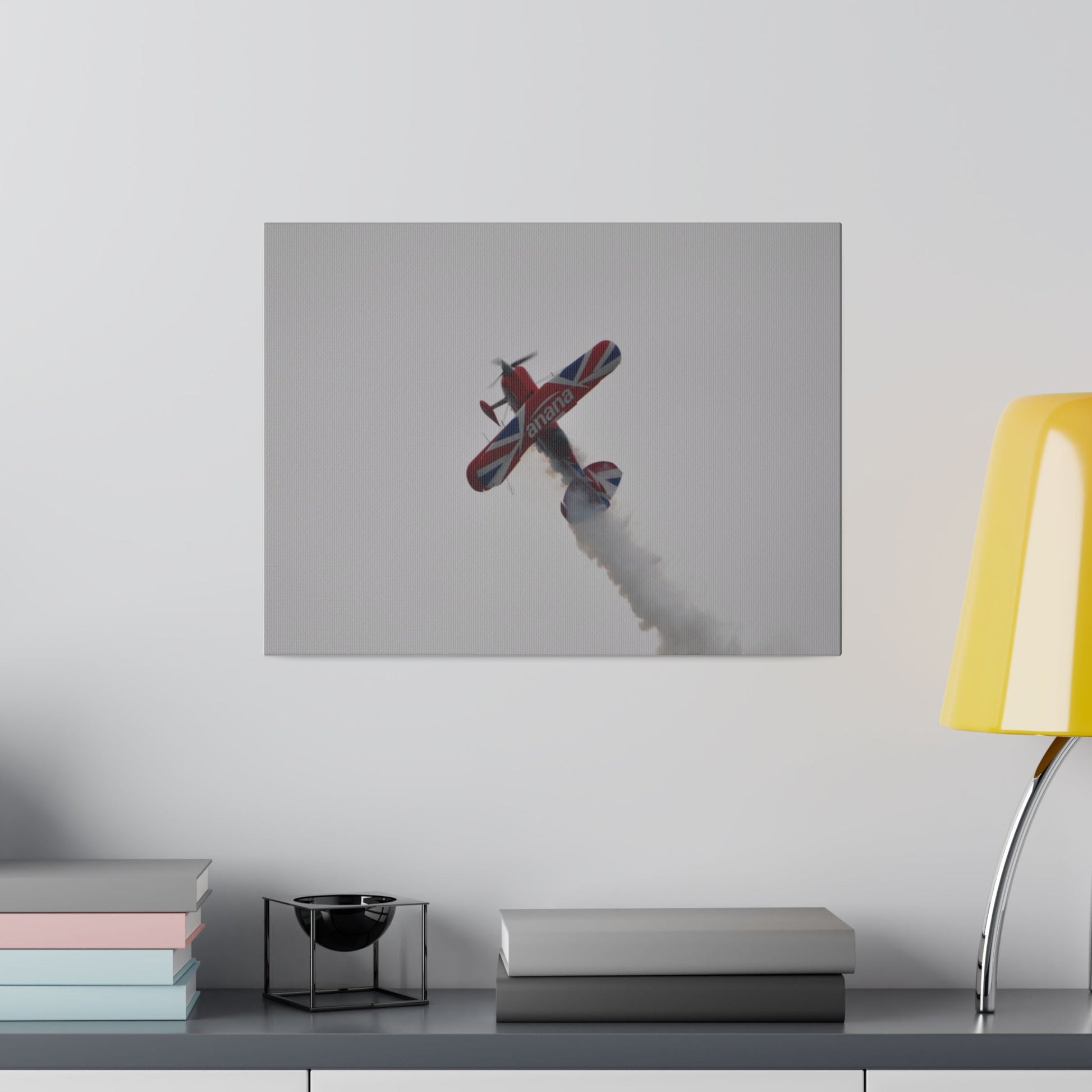 Pitts S - 2s Flying From The Right Ascending Sideways With Smoke, Matte Canvas, Stretched, 0.75" - The Trio Synergize Group