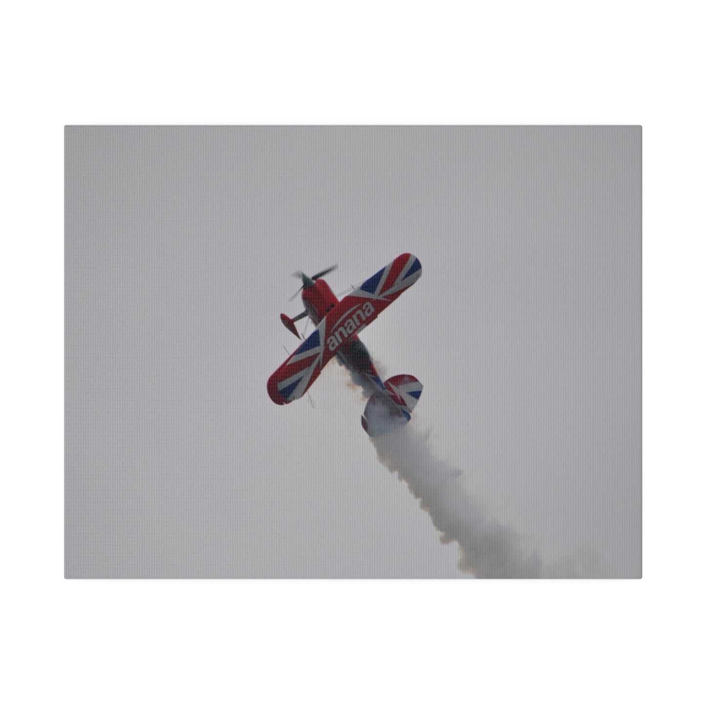 Pitts S - 2s Flying From The Right Ascending Sideways With Smoke, Matte Canvas, Stretched, 0.75" - The Trio Synergize Group