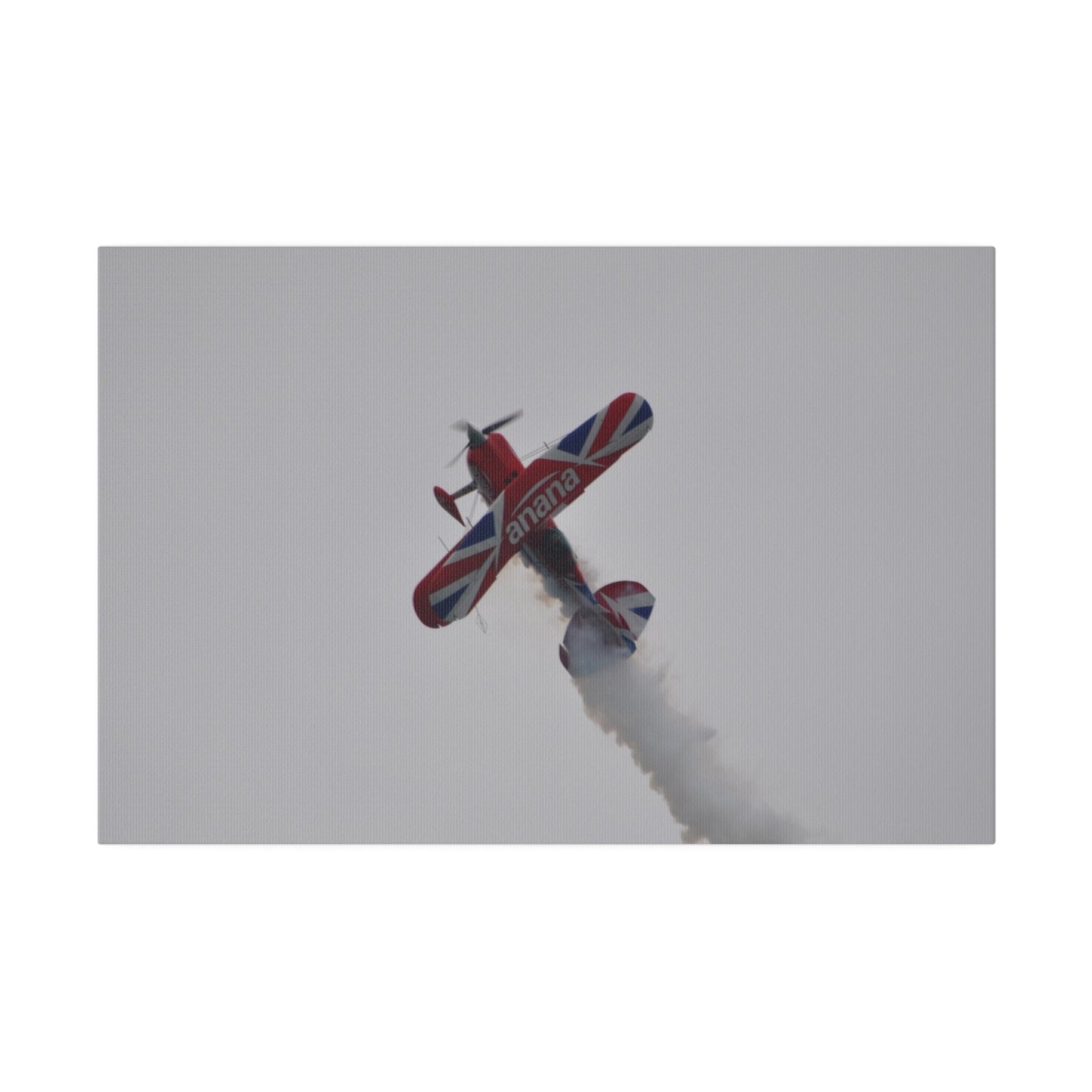 Pitts S - 2s Flying From The Right Ascending Sideways With Smoke, Matte Canvas, Stretched, 0.75" - The Trio Synergize Group