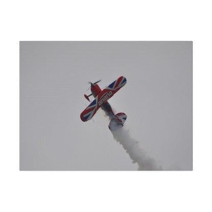 Pitts S - 2s Flying From The Right Ascending Sideways With Smoke, Matte Canvas, Stretched, 0.75" - The Trio Synergize Group