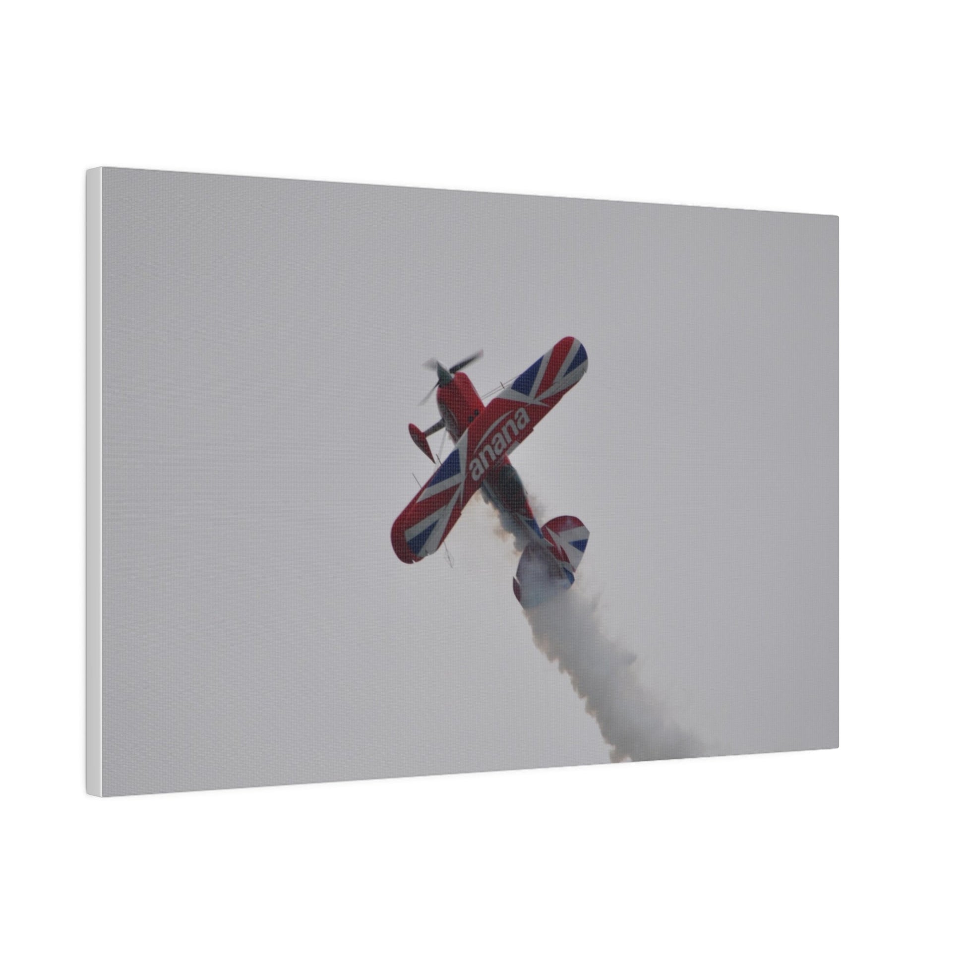 Pitts S - 2s Flying From The Right Ascending Sideways With Smoke, Matte Canvas, Stretched, 0.75" - The Trio Synergize Group