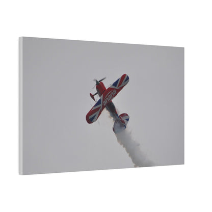 Pitts S - 2s Flying From The Right Ascending Sideways With Smoke, Matte Canvas, Stretched, 0.75" - The Trio Synergize Group