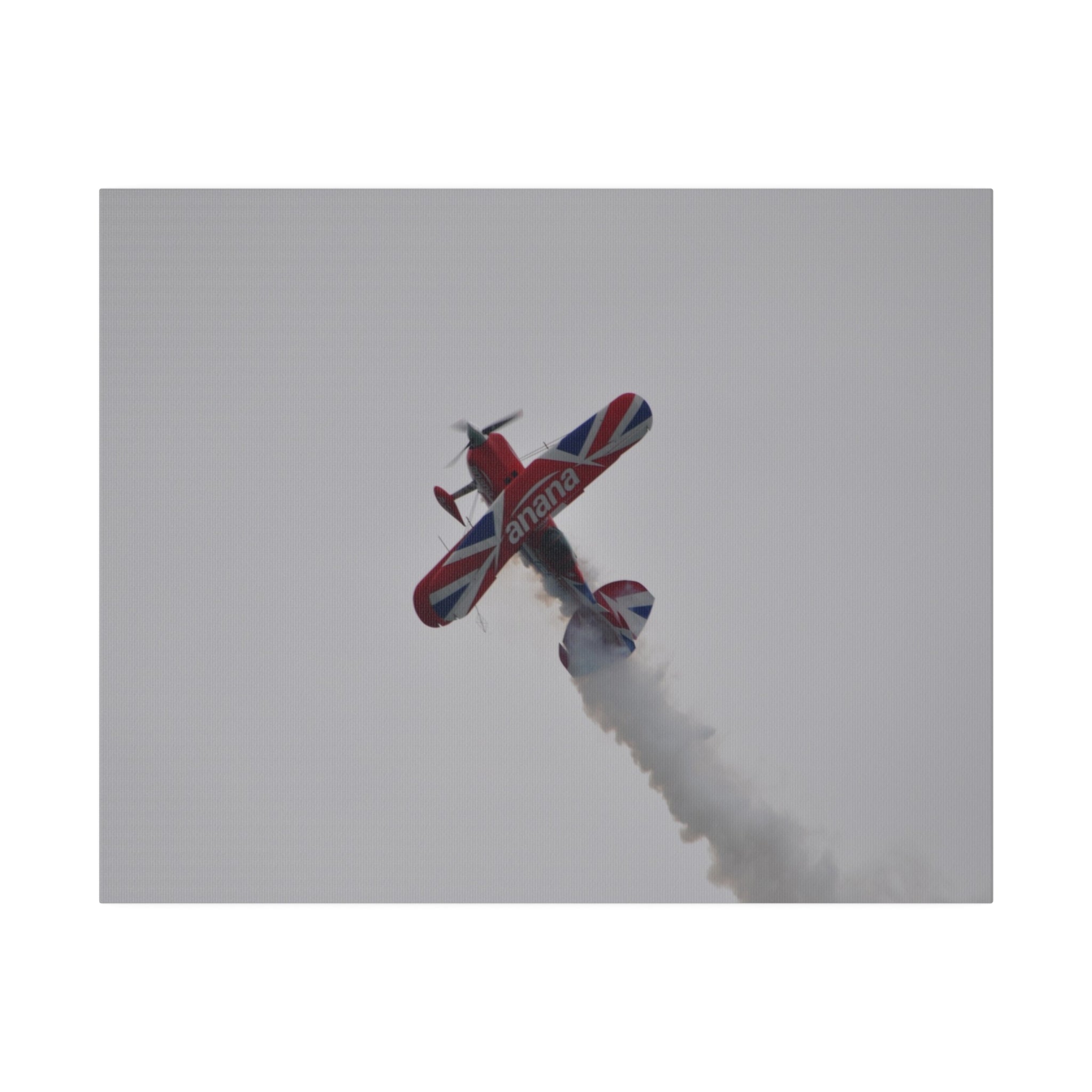 Pitts S - 2s Flying From The Right Ascending Sideways With Smoke, Matte Canvas, Stretched, 0.75" - The Trio Synergize Group