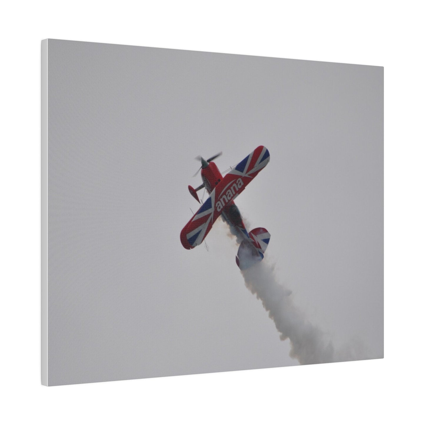 Pitts S - 2s Flying From The Right Ascending Sideways With Smoke, Matte Canvas, Stretched, 0.75" - The Trio Synergize Group