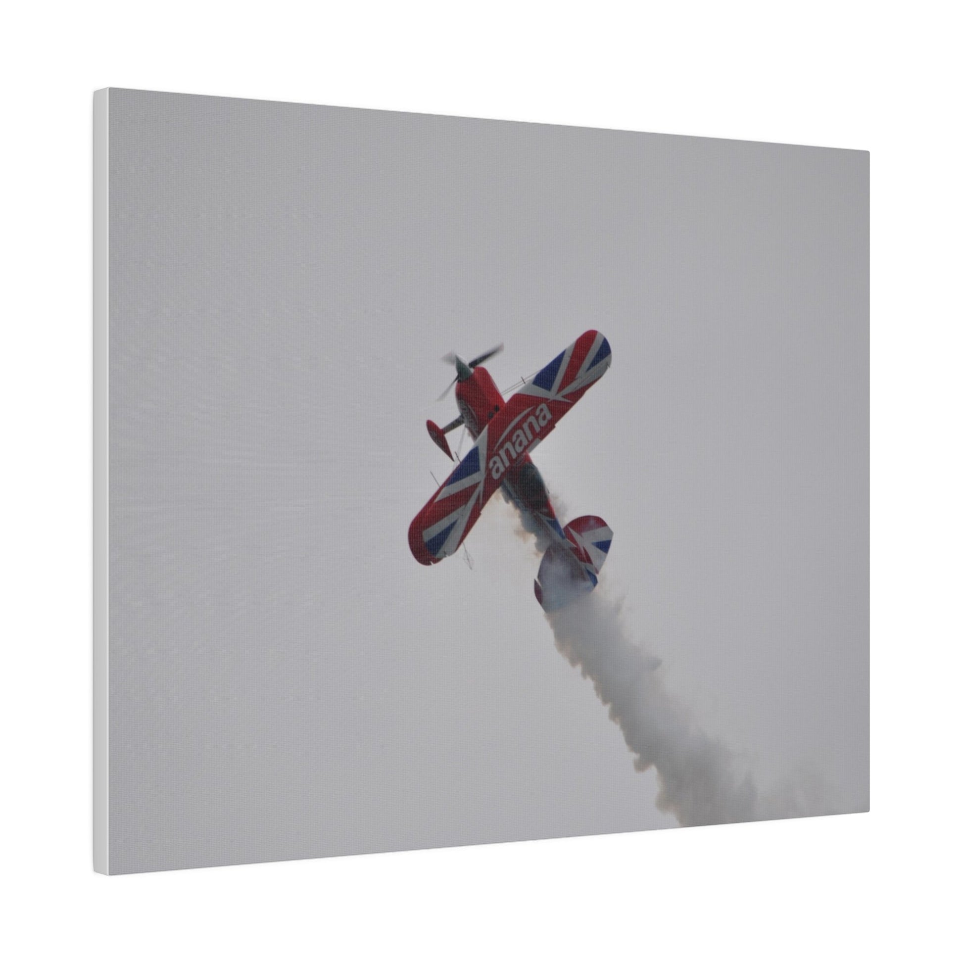 Pitts S - 2s Flying From The Right Ascending Sideways With Smoke, Matte Canvas, Stretched, 0.75" - The Trio Synergize Group