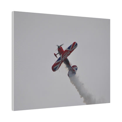 Pitts S - 2s Flying From The Right Ascending Sideways With Smoke, Matte Canvas, Stretched, 0.75" - The Trio Synergize Group