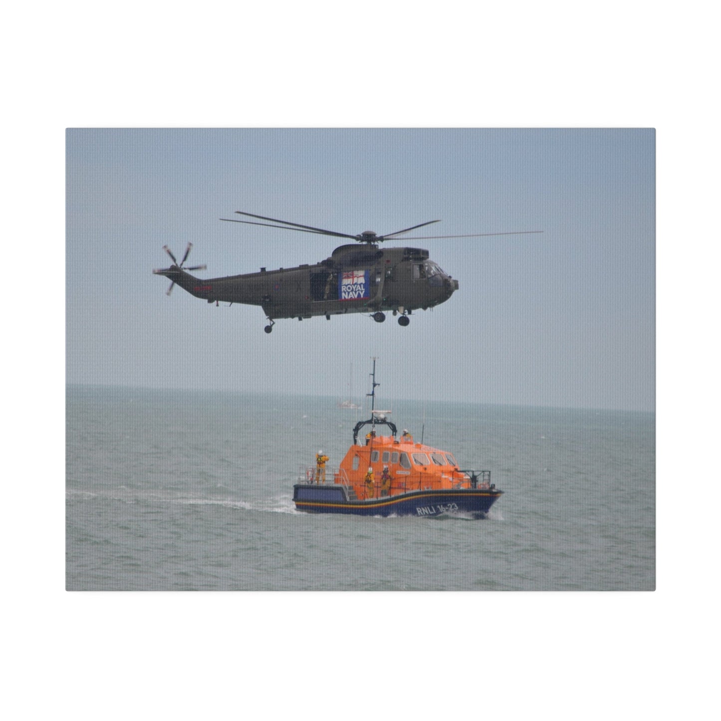 Sea King Helicopter Hovering Over An RNLI Lifeboat, Matte Canvas, Stretched, 0.75" - The Trio Synergize Group