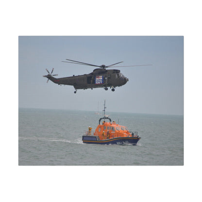 Sea King Helicopter Hovering Over An RNLI Lifeboat, Matte Canvas, Stretched, 0.75" - The Trio Synergize Group