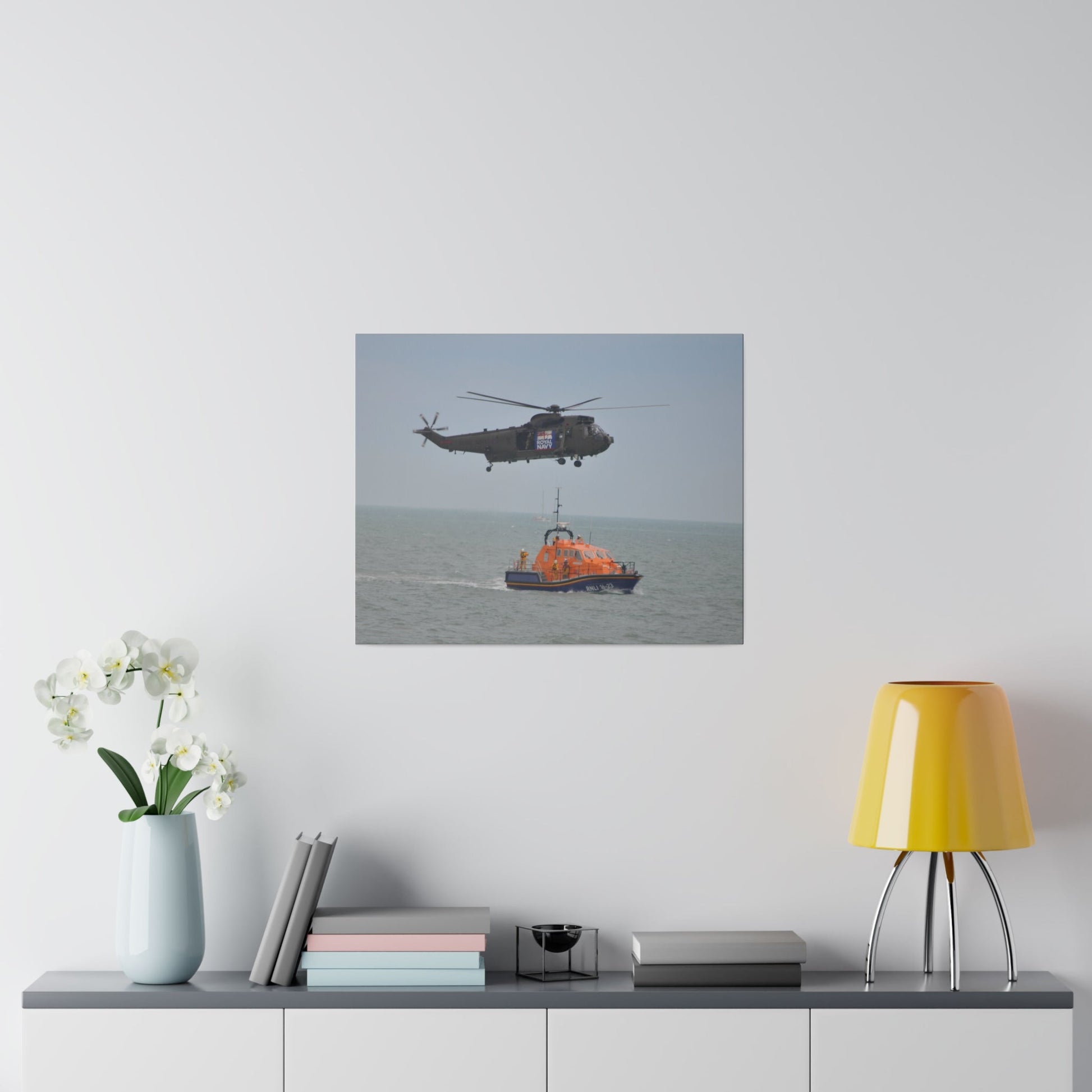Sea King Helicopter Hovering Over An RNLI Lifeboat, Matte Canvas, Stretched, 0.75" - The Trio Synergize Group