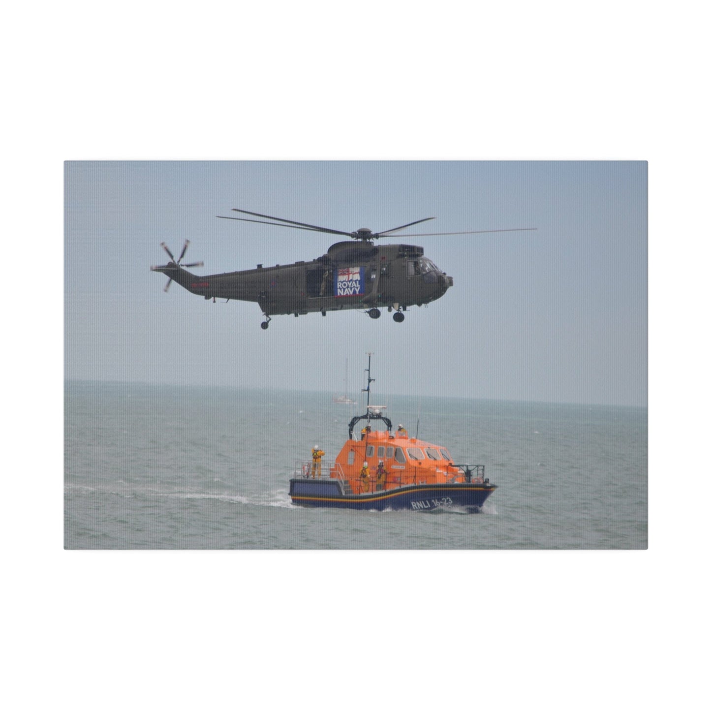 Sea King Helicopter Hovering Over An RNLI Lifeboat, Matte Canvas, Stretched, 0.75" - The Trio Synergize Group