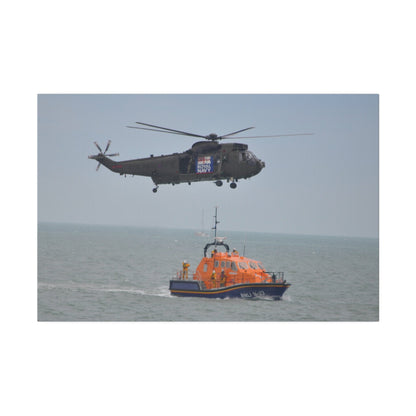 Sea King Helicopter Hovering Over An RNLI Lifeboat, Matte Canvas, Stretched, 0.75" - The Trio Synergize Group