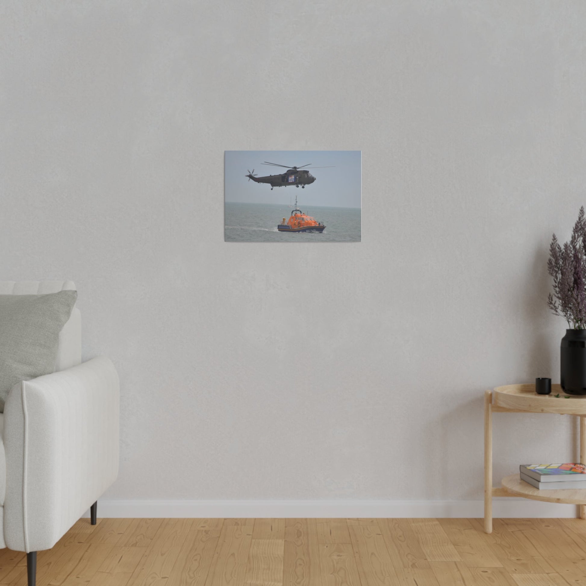 Sea King Helicopter Hovering Over An RNLI Lifeboat, Matte Canvas, Stretched, 0.75" - The Trio Synergize Group