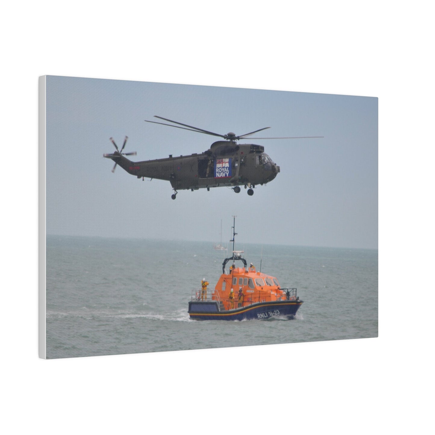 Sea King Helicopter Hovering Over An RNLI Lifeboat, Matte Canvas, Stretched, 0.75" - The Trio Synergize Group