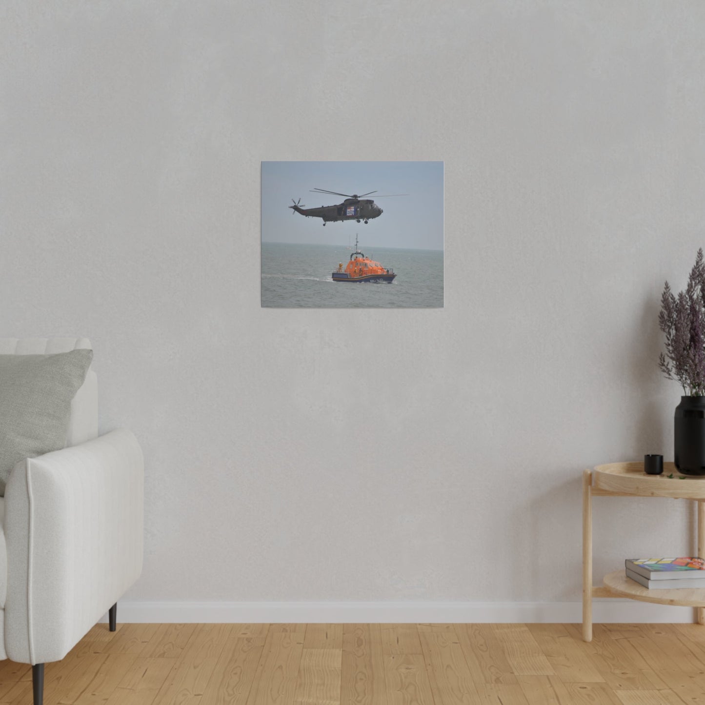 Sea King Helicopter Hovering Over An RNLI Lifeboat, Matte Canvas, Stretched, 0.75" - The Trio Synergize Group