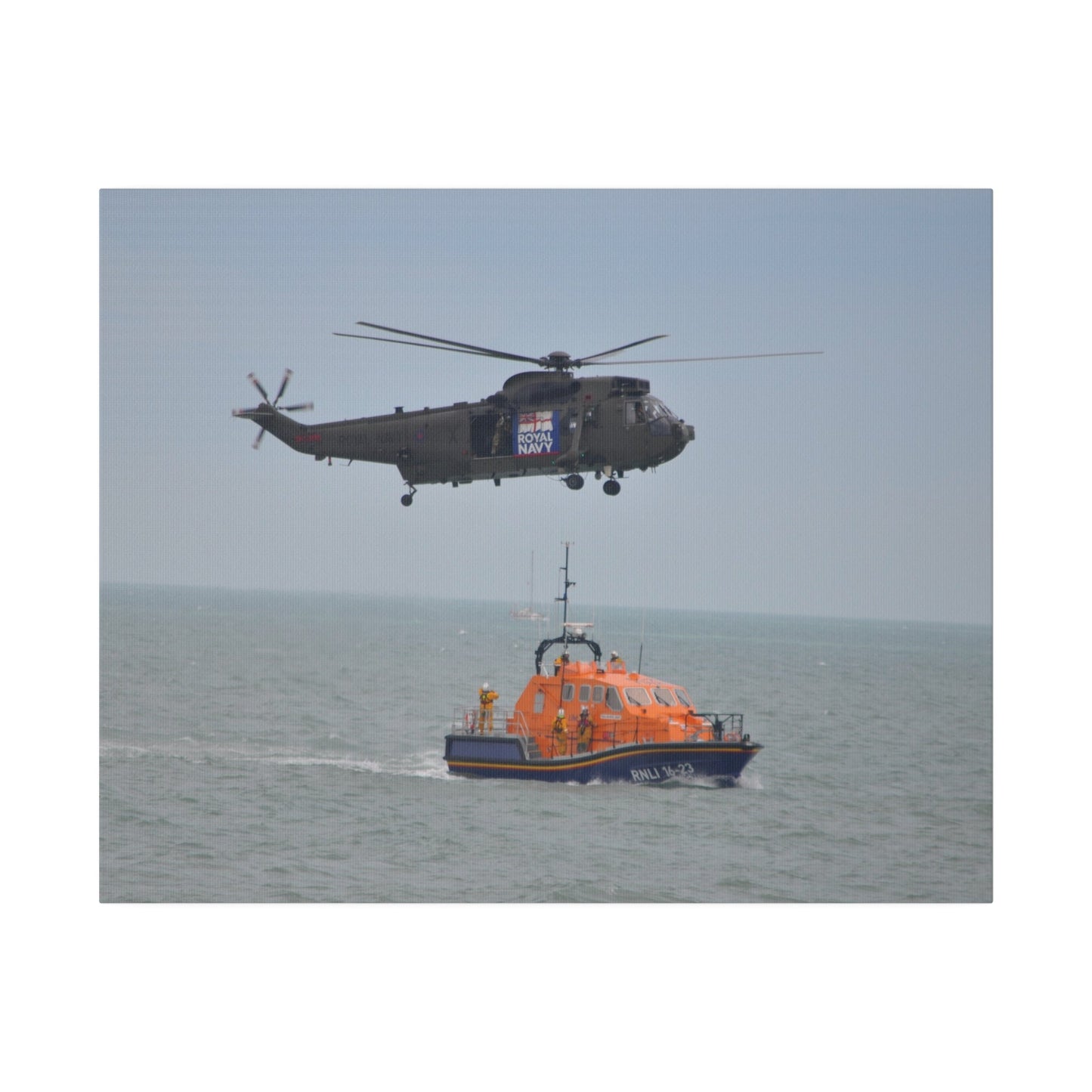 Sea King Helicopter Hovering Over An RNLI Lifeboat, Matte Canvas, Stretched, 0.75" - The Trio Synergize Group