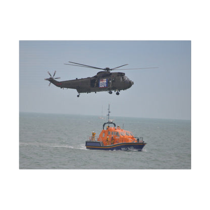 Sea King Helicopter Hovering Over An RNLI Lifeboat, Matte Canvas, Stretched, 0.75" - The Trio Synergize Group