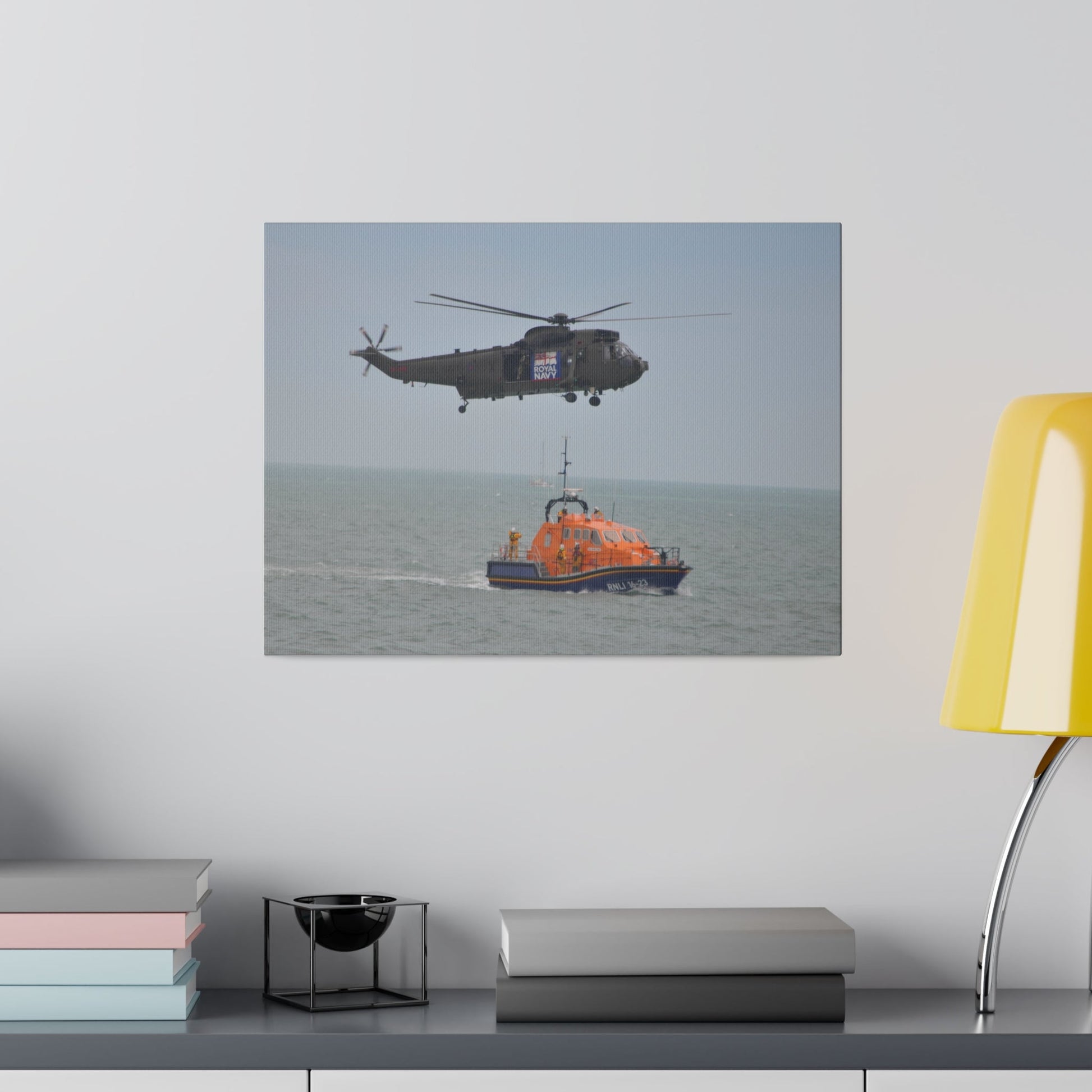 Sea King Helicopter Hovering Over An RNLI Lifeboat, Matte Canvas, Stretched, 0.75" - The Trio Synergize Group