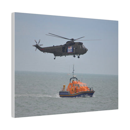 Sea King Helicopter Hovering Over An RNLI Lifeboat, Matte Canvas, Stretched, 0.75" - The Trio Synergize Group