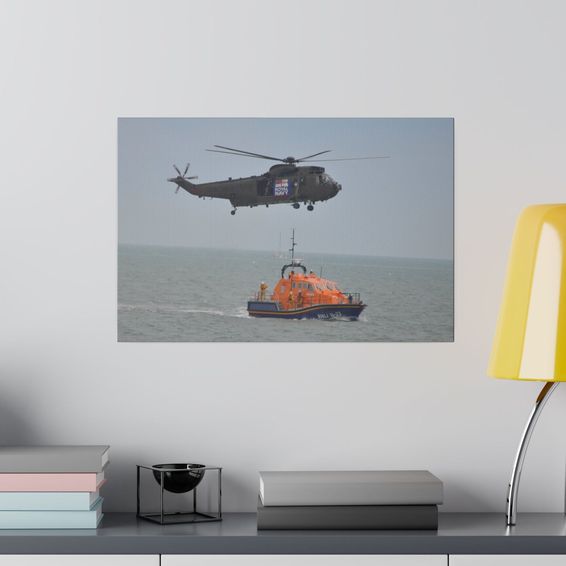 Sea King Helicopter Hovering Over An RNLI Lifeboat, Matte Canvas, Stretched, 0.75" - The Trio Synergize Group