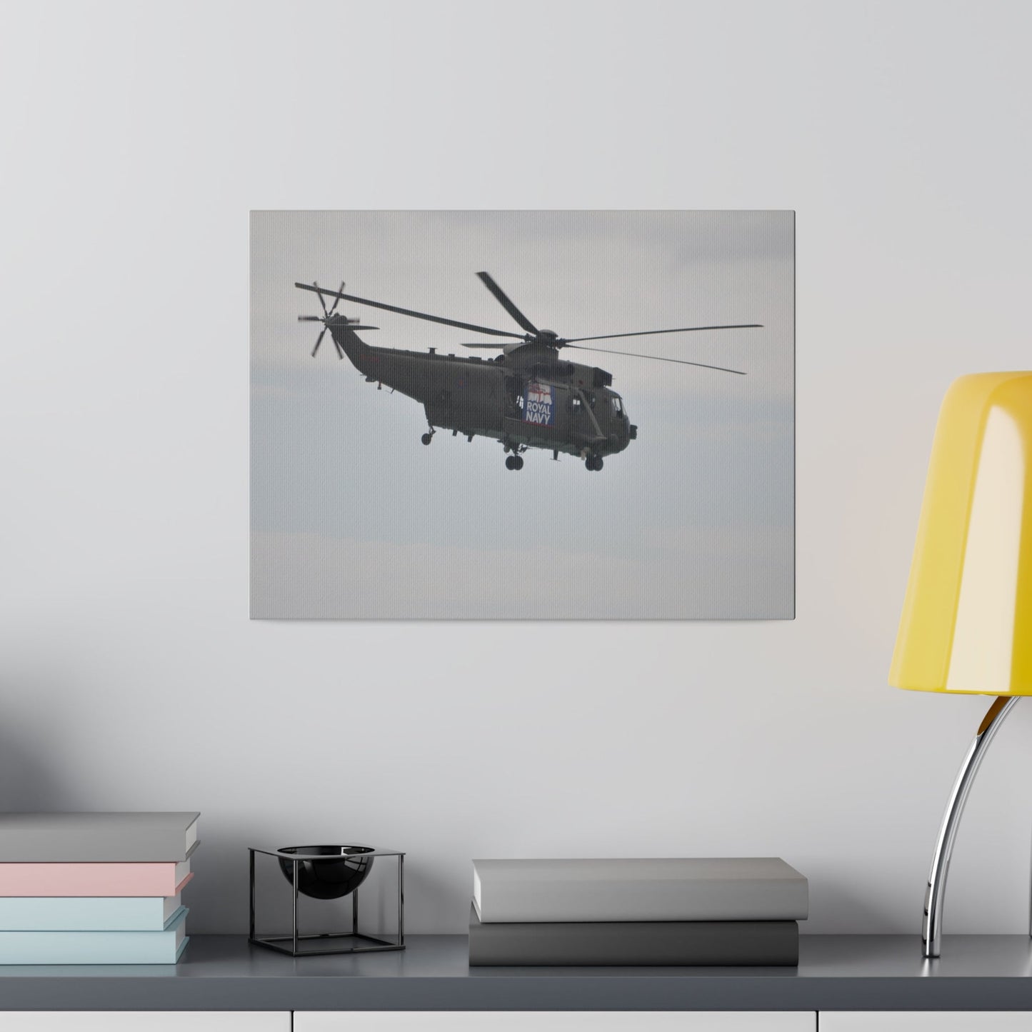 Sea King Helicopter Hovering With Rear And Side View, Matte Canvas, Stretched, 0.75" - The Trio Synergize Group