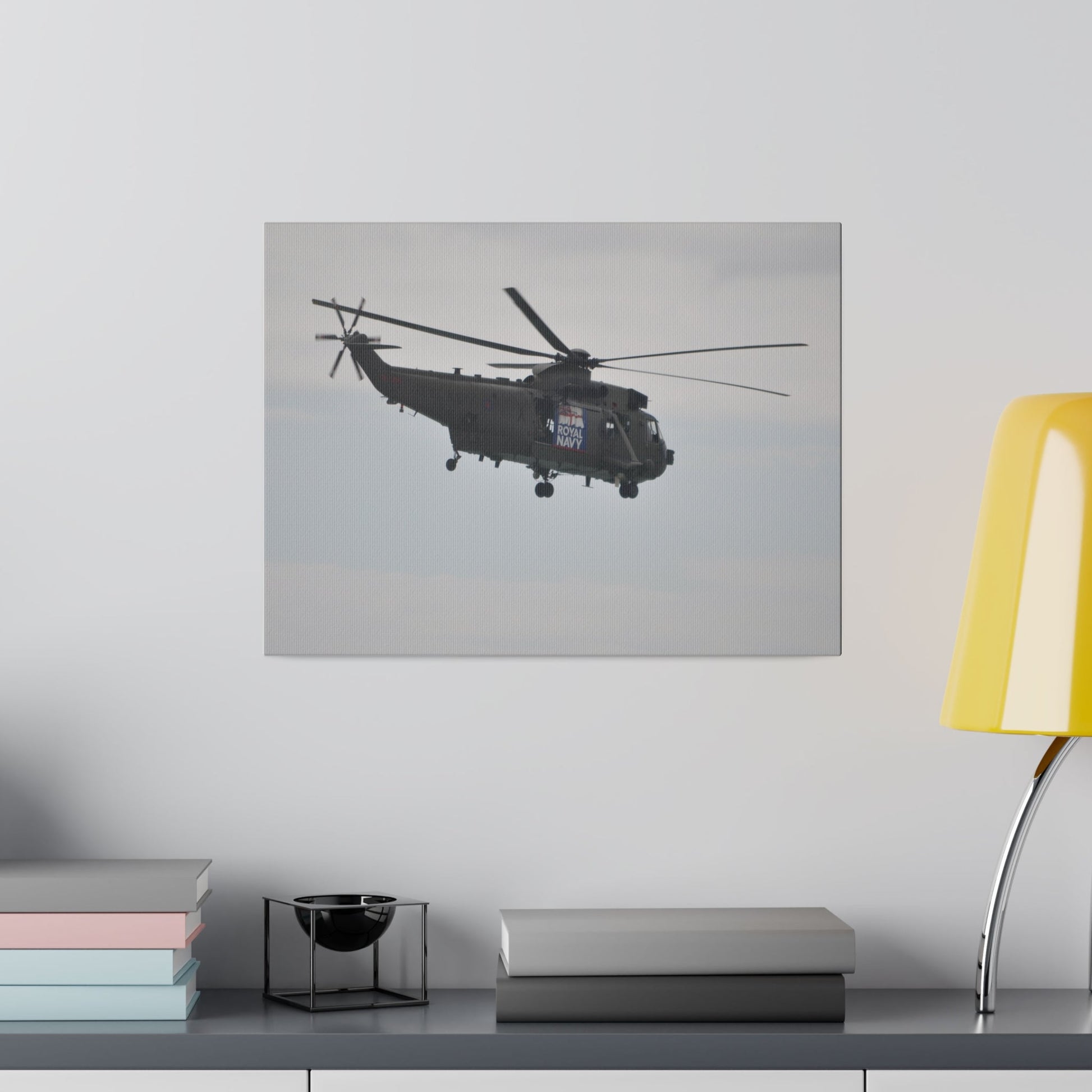 Sea King Helicopter Hovering With Rear And Side View, Matte Canvas, Stretched, 0.75" - The Trio Synergize Group