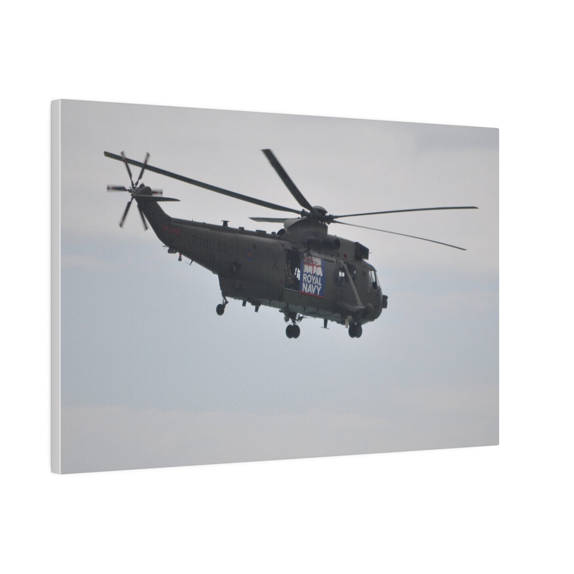 Sea King Helicopter Hovering With Rear And Side View, Matte Canvas, Stretched, 0.75" - The Trio Synergize Group