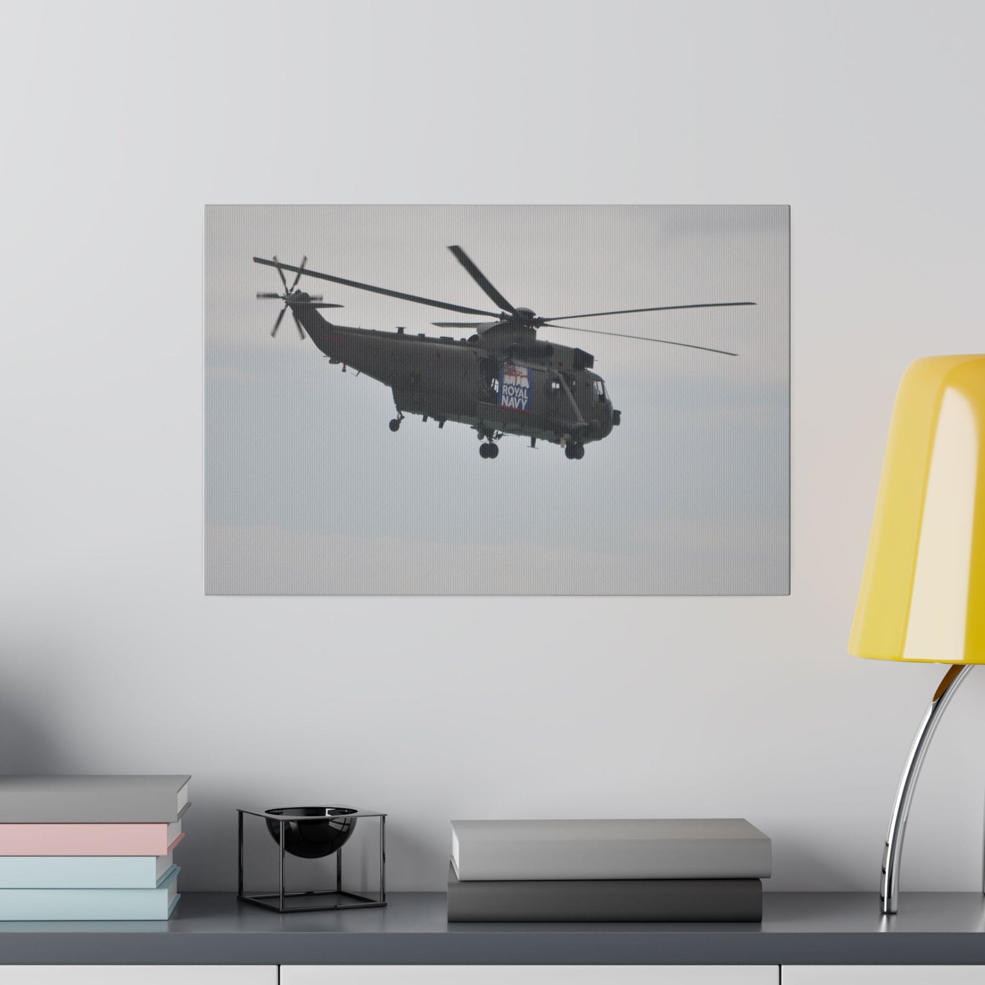 Sea King Helicopter Hovering With Rear And Side View, Matte Canvas, Stretched, 0.75" - The Trio Synergize Group