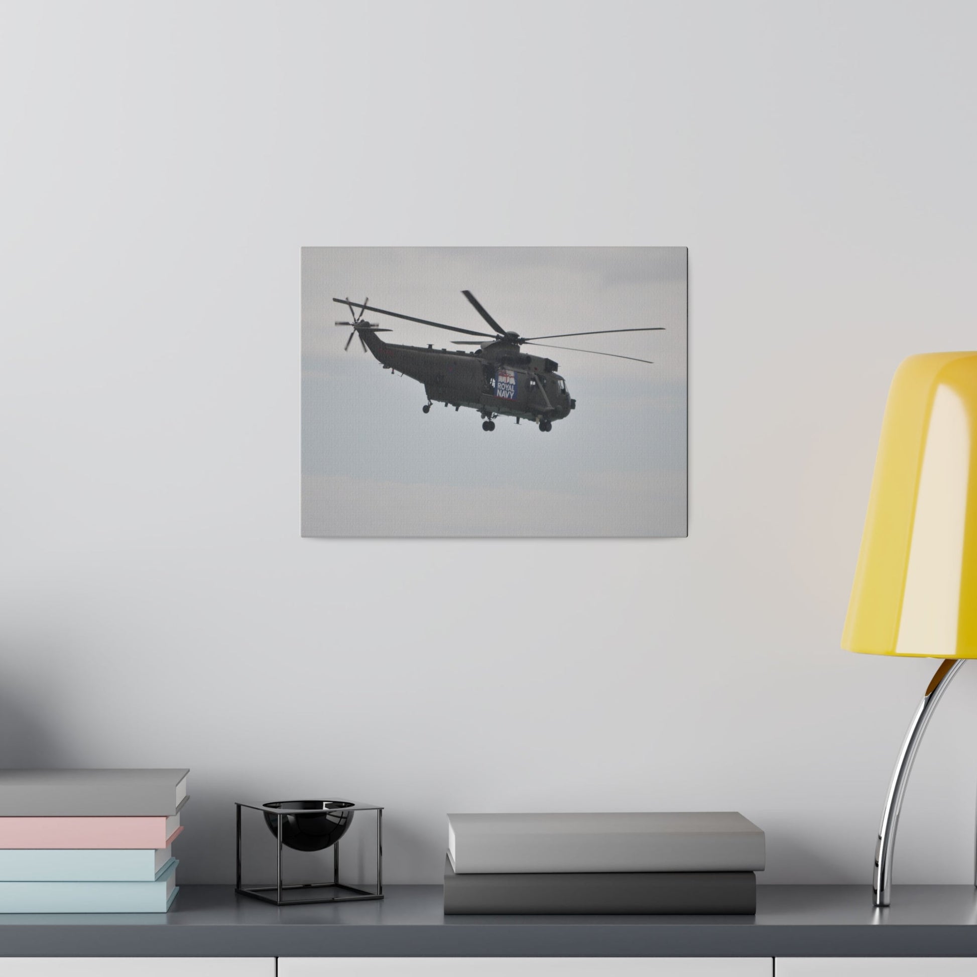 Sea King Helicopter Hovering With Rear And Side View, Matte Canvas, Stretched, 0.75" - The Trio Synergize Group