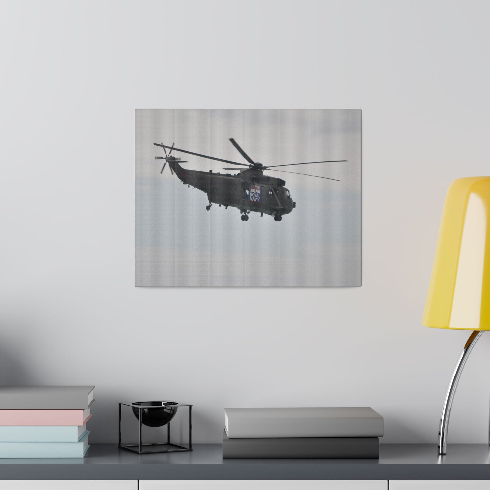 Sea King Helicopter Hovering With Rear And Side View, Matte Canvas, Stretched, 0.75" - The Trio Synergize Group