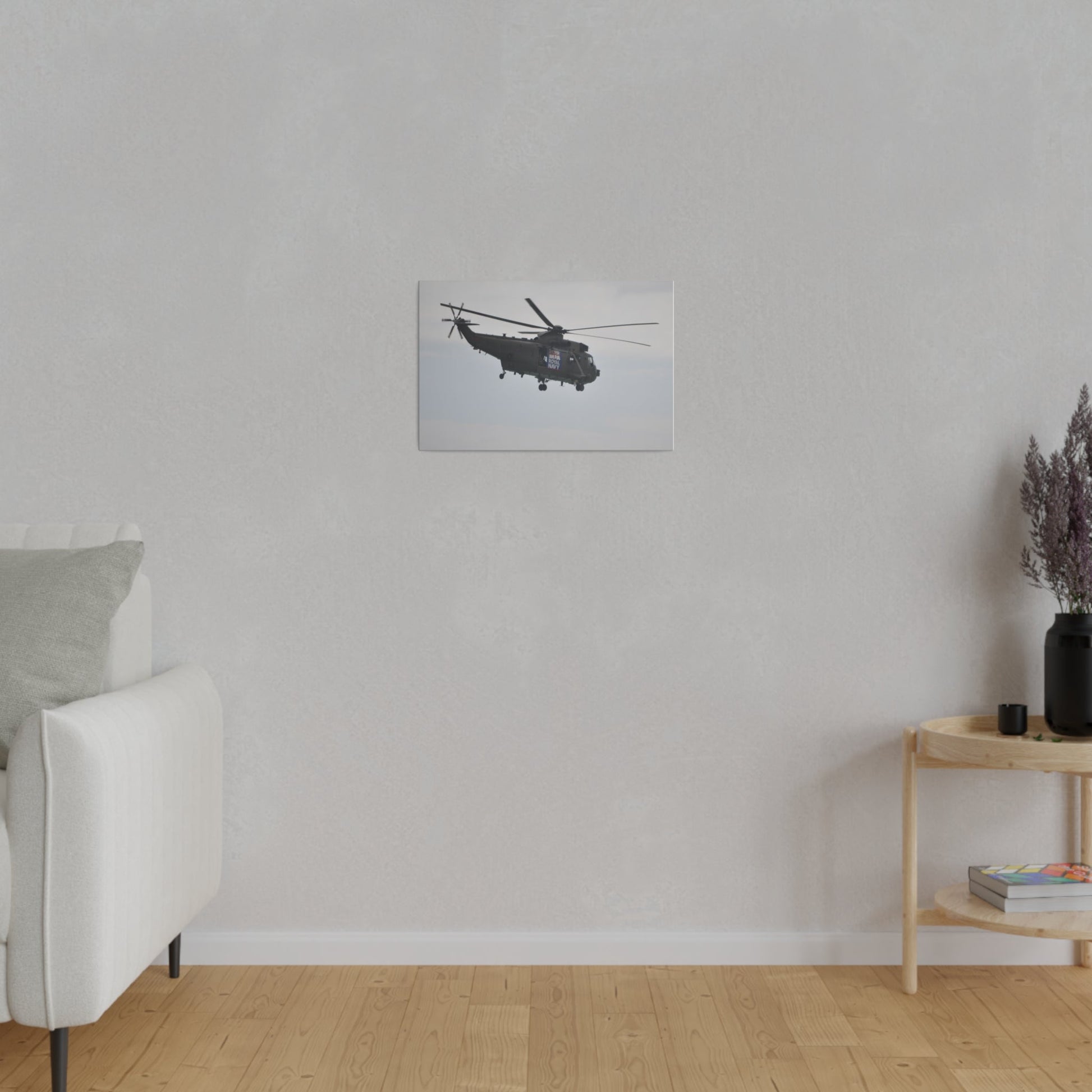 Sea King Helicopter Hovering With Rear And Side View, Matte Canvas, Stretched, 0.75" - The Trio Synergize Group