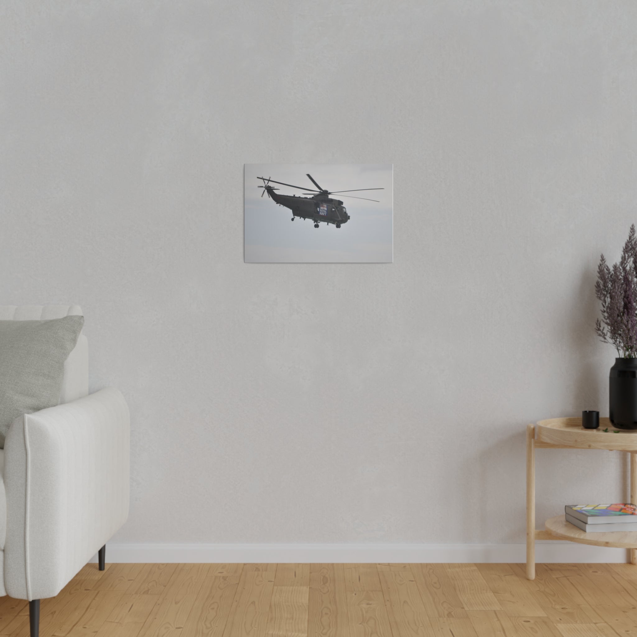 Sea King Helicopter Hovering With Rear And Side View, Matte Canvas, Stretched, 0.75" - The Trio Synergize Group