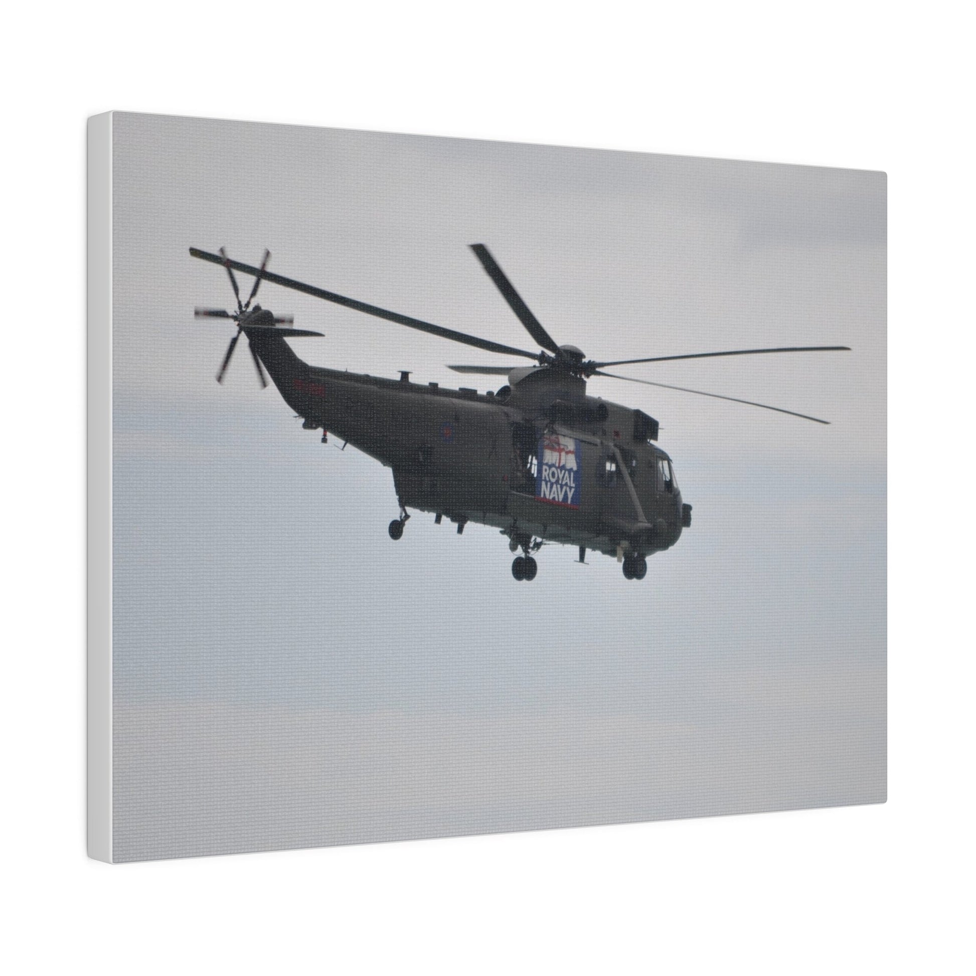 Sea King Helicopter Hovering With Rear And Side View, Matte Canvas, Stretched, 0.75" - The Trio Synergize Group