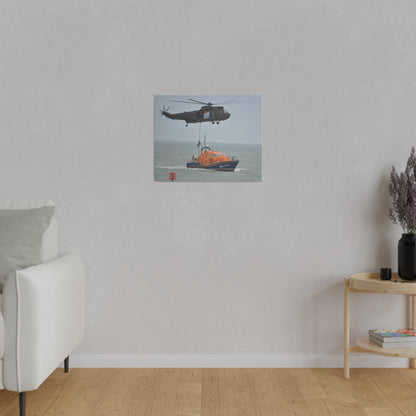 Sea King Helicopter Roping Down Crew Onto The RNLI Lifeboat, Matte Canvas, Stretched, 0.75" - The Trio Synergize Group