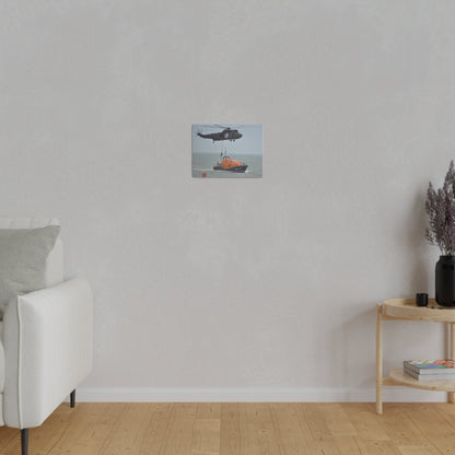 Sea King Helicopter Roping Down Crew Onto The RNLI Lifeboat, Matte Canvas, Stretched, 0.75" - The Trio Synergize Group
