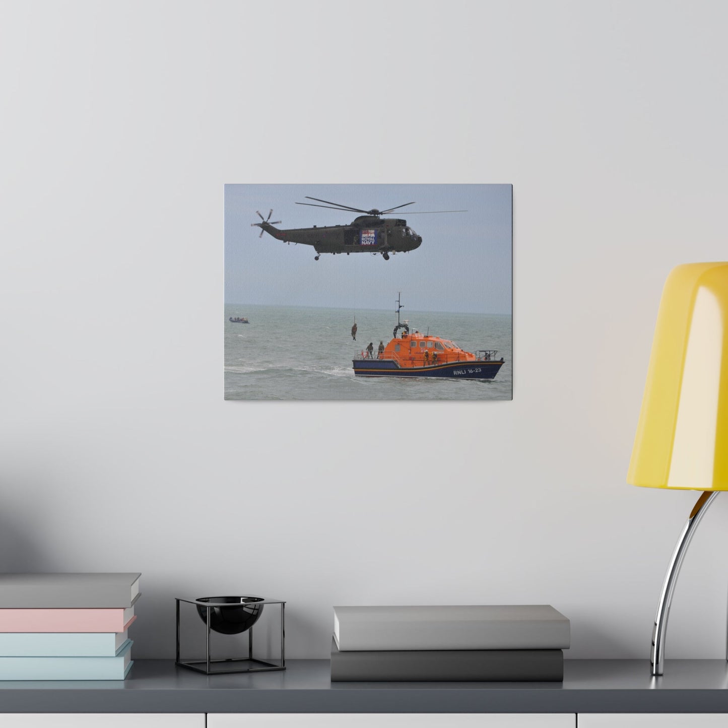 Sea King Helicopter Winching Crew Off RNLI Lifeboat - Canvas - The Trio Synergize Group