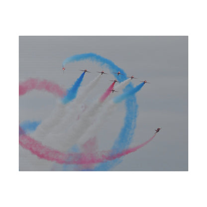 Seven Red Arrows Flying Forward With White Smoke And Starting To Change Colours And Two Looping Around Them With Red And Blue Smoke Much Closer Shoot, Matte Canvas, Stretched, 0.75" - The Trio Synergize Group