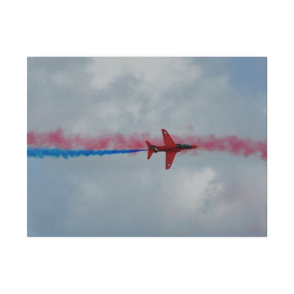 Single Red Arrow Flying From The Left Top View With Blue Smoke, Matte Canvas, Stretched, 0.75" - The Trio Synergize Group